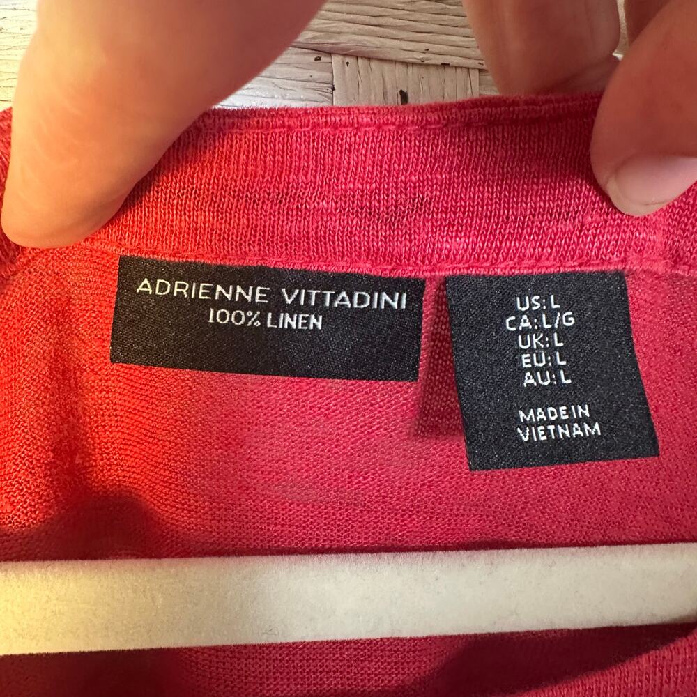 Adrienne Vittadini women’s 100% linen T-shirt long sleeve roll tab red feminine - Picture 4 of 8